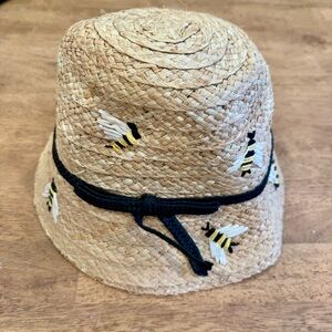 Kate Spade New York Embroidered Bee Bucket Hat Raffia Summer Vacation Resortwear